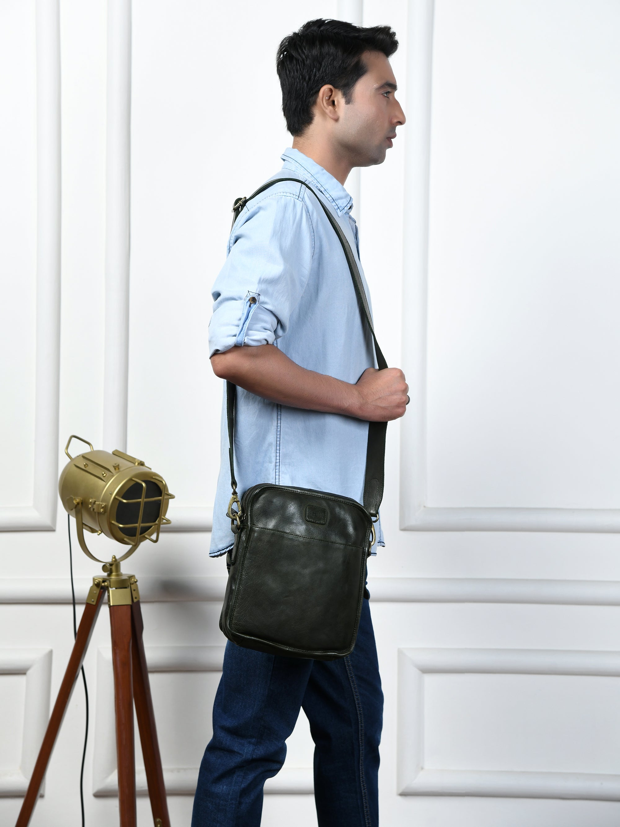 Verdant Trail Leather Sling Bag – Olive Colour